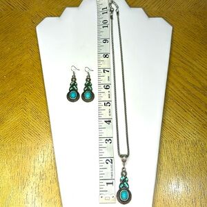 Faux Marcasite and turquoise set. Necklace and earrings